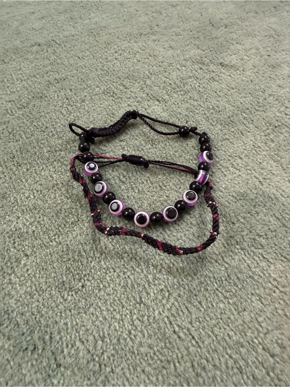 Handmade Black and Purple Beaded Friendship Bracelet Set